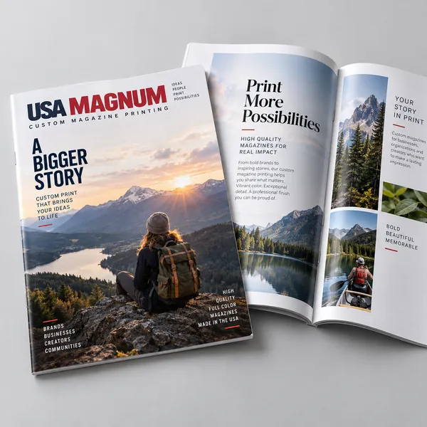 Example magazine cover and interior spread